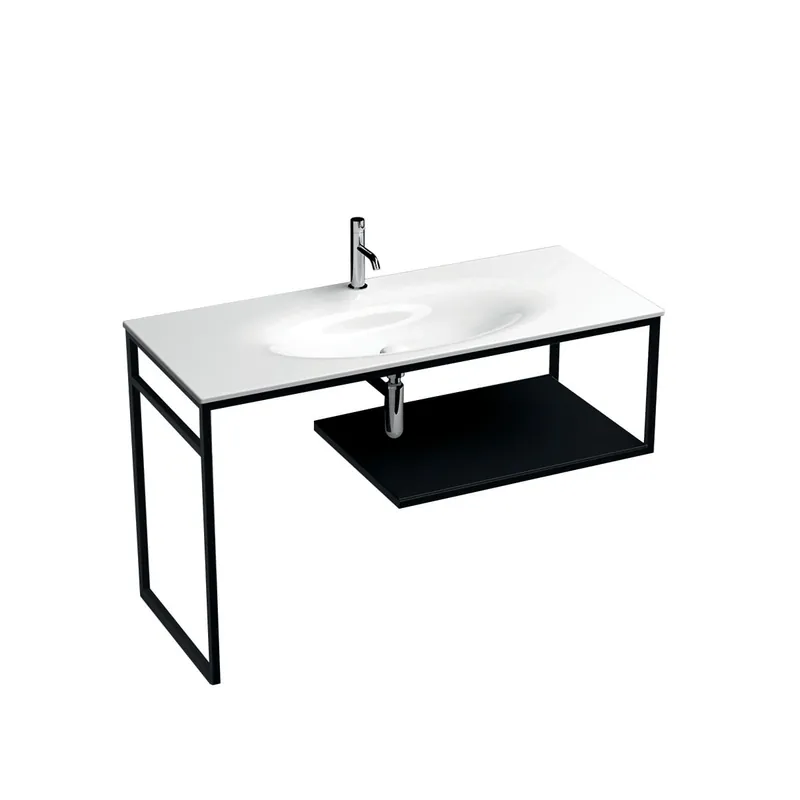 WS Bath Collections Louise 47-3/16" Rectangular Stainless Steel Console Bathroom Sink with Single Faucet Hole Clearance