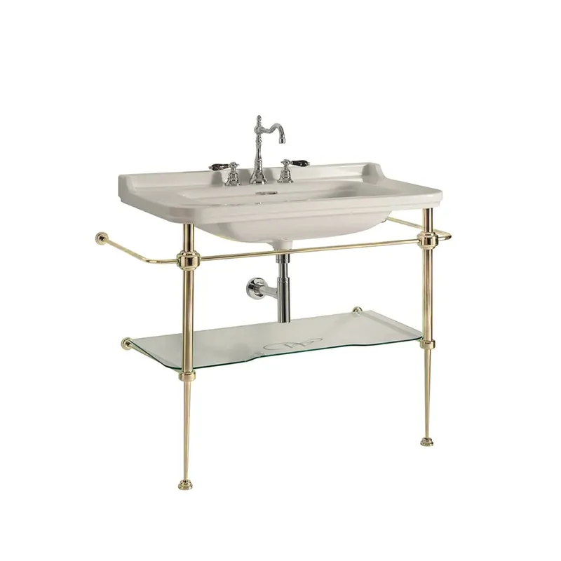 Big Sale WS Bath Collections Waldorf 39-3/8" Rectangular Brass and Ceramic Console Bathroom Sink with Overflow and 3 Faucet Holes at 8" Centers