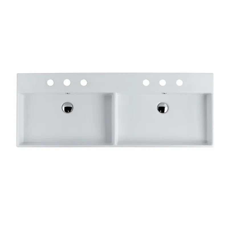 New Arrival WS Bath Collections Unlimited 55-1/2" Rectangular Ceramic Vessel / Wall Mounted Bathroom Sink with Overflow and 3 Faucet Holes at 8" Centers