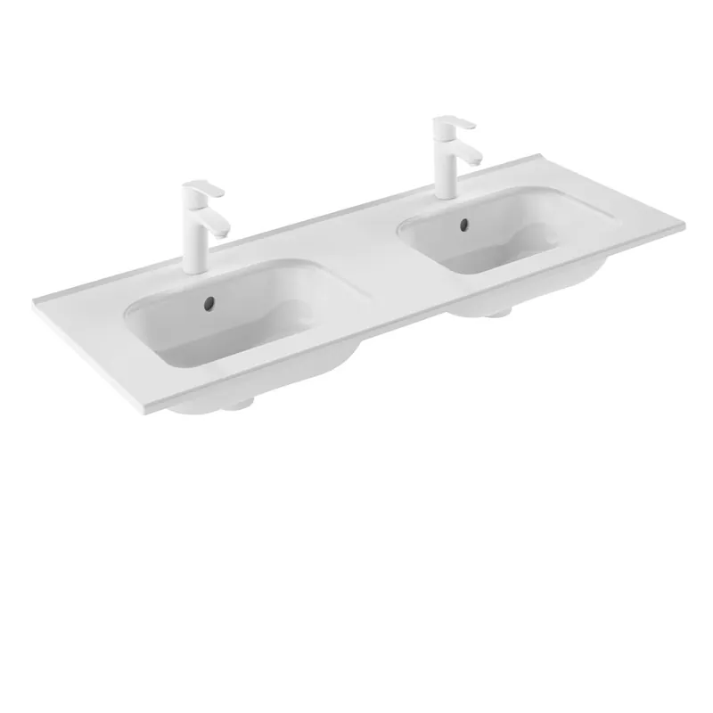 Affordable WS Bath Collections Slim 47-3/16" Rectangular Ceramic Drop In Double Bathroom Sink with Overflow and Single Hole