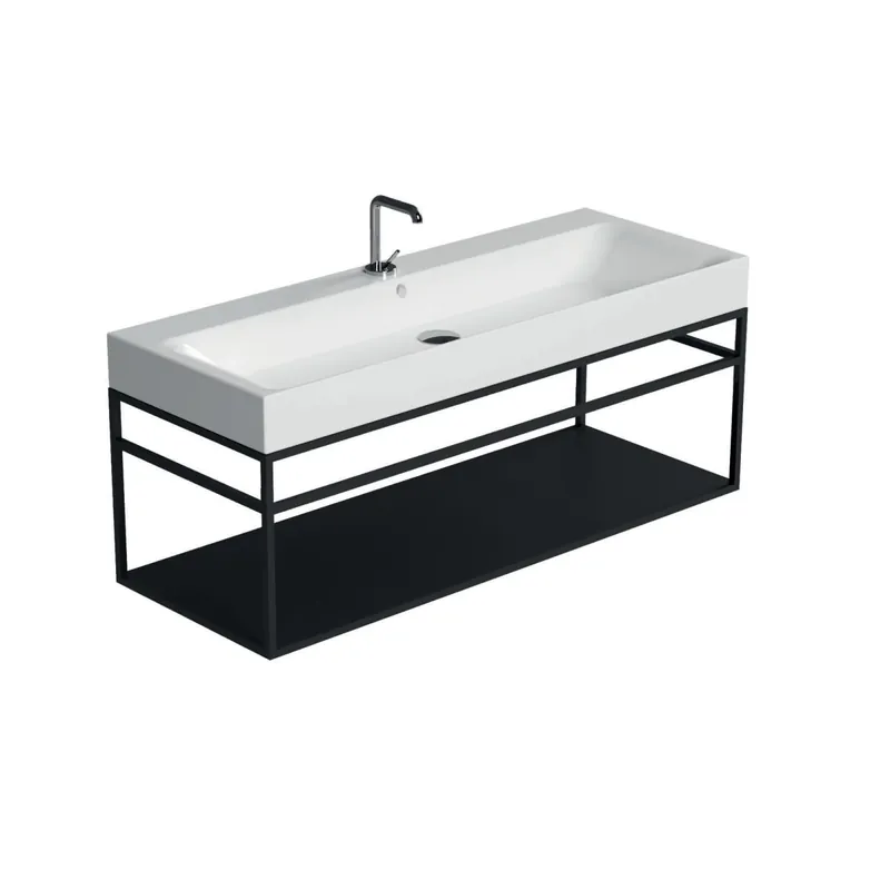 Latest WS Bath Collections Cento 39-3/8" Rectangular Brass and Ceramic Console Bathroom Sink with Overflow and 1 Faucet Hole