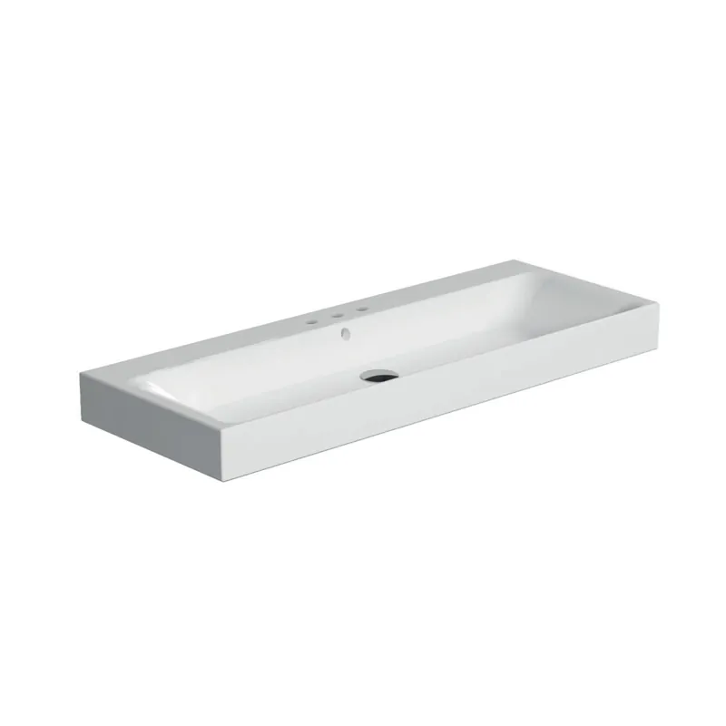 WS Bath Collections Cento 39-3/8" Rectangular Ceramic Vessel / Wall Mounted Bathroom Sink with Overflow and 3 Faucet Holes at 8" Centers Budget