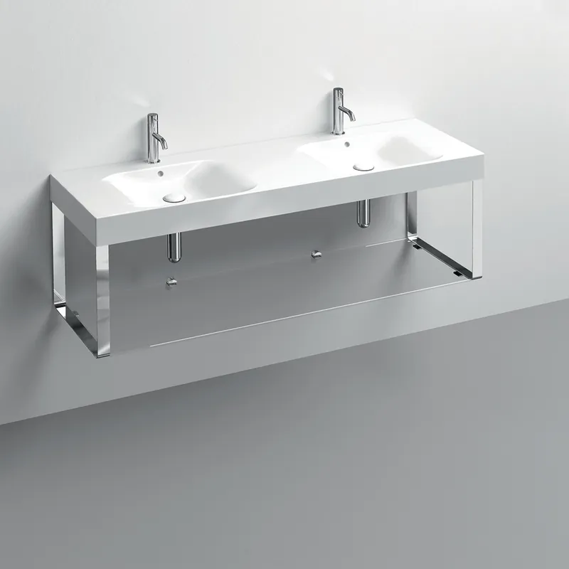 Premium WS Bath Collections Cento 55-1/8" Rectangular Brass and Ceramic Console Double Bathroom Sink with Overflow and 1 Faucet Hole