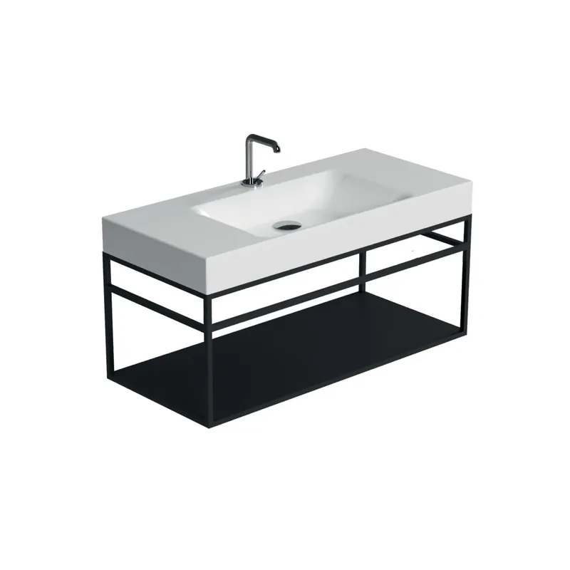 WS Bath Collections Cento 39-3/8" Rectangular Brass and Ceramic Console Bathroom Sink with Overflow and 1 Faucet Hole Price Cut
