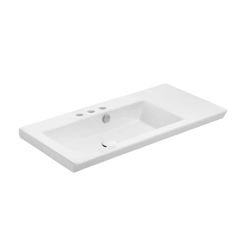 Weekend Sale WS Bath Collections Joy 33-5/16" Rectangular Ceramic Drop In or Wall Mounted Bathroom Sink with Overflow and 3 Faucet Holes at 8" Centers