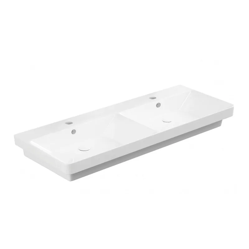 WS Bath Collections Luxury 47" Rectangular Ceramic Drop In or Wall Mounted Bathroom Sink with Overflow and 2 Faucet Holes Trending