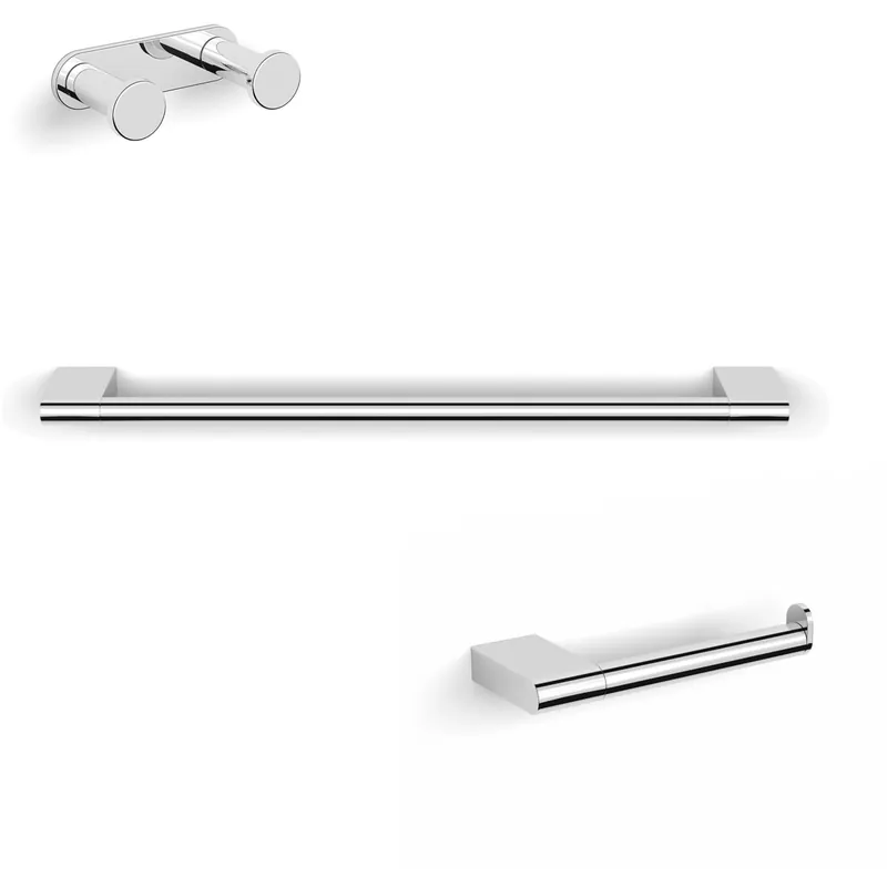 WS Bath Collections Ice 3 Piece Bathroom Package with Towel Bar, Robe Hook, and Hook Toilet Paper Holder Weekend Sale