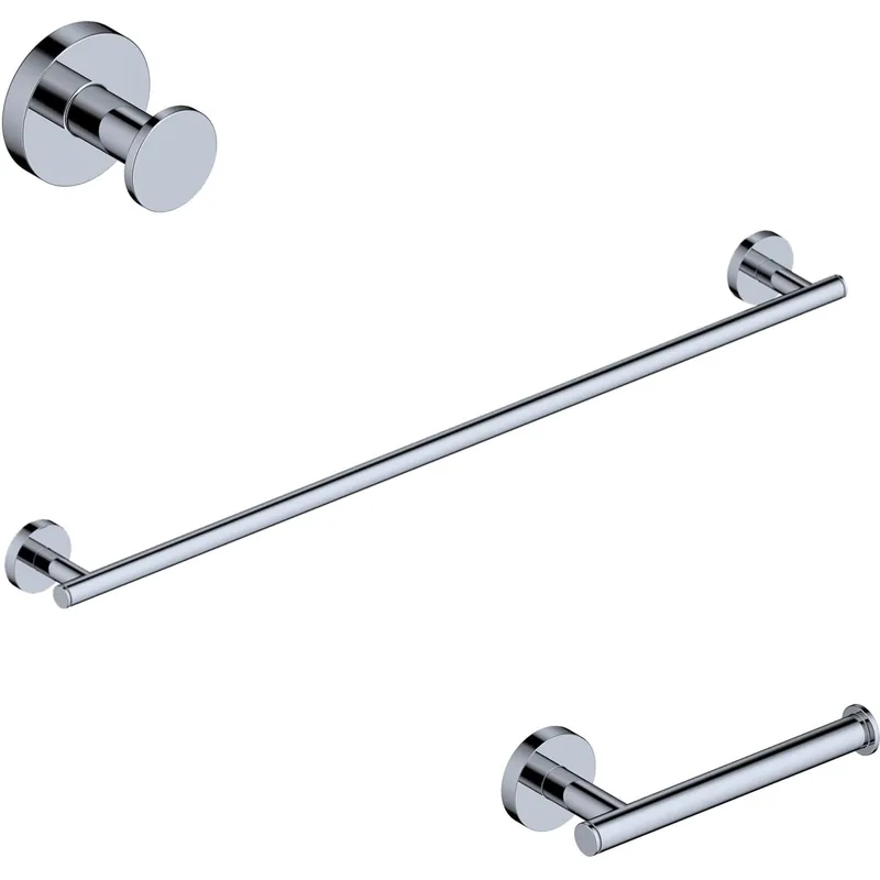Premium WS Bath Collections Norm 3 Piece Bathroom Package with Towel Bar, Robe Hook, and Hook Toilet Paper Holder