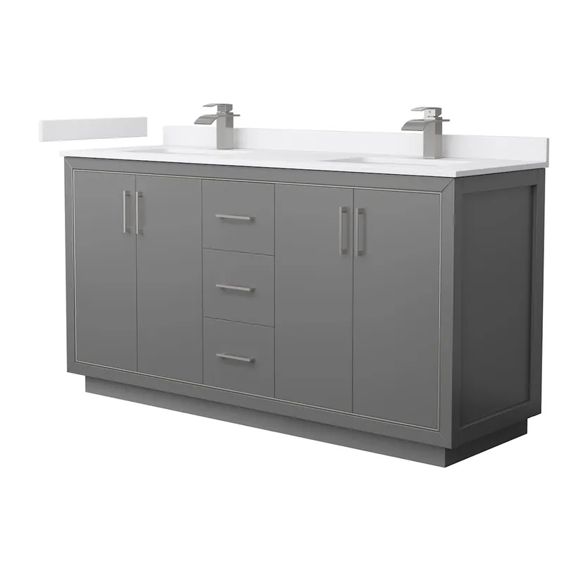 Wyndham Collection Icon 66" Free Standing Double Basin Vanity Set with Cabinet and Cultured Marble Vanity Top Popular