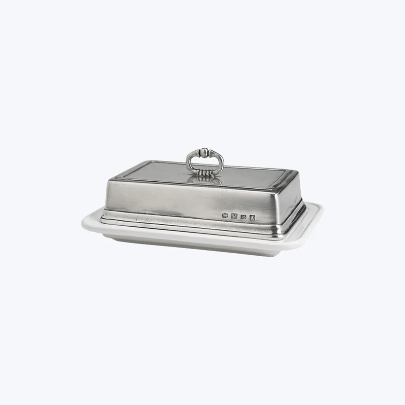 Convivio Double Butter Dish with Cover, White Secure Checkout