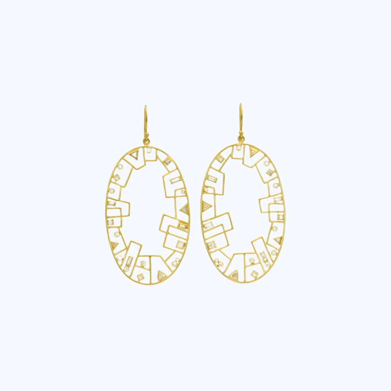 Bezel Set Diamond Grid Skyline Hoops Big Sale