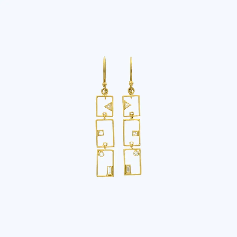 Bezel Set Diamond Grid Earrings Crafted