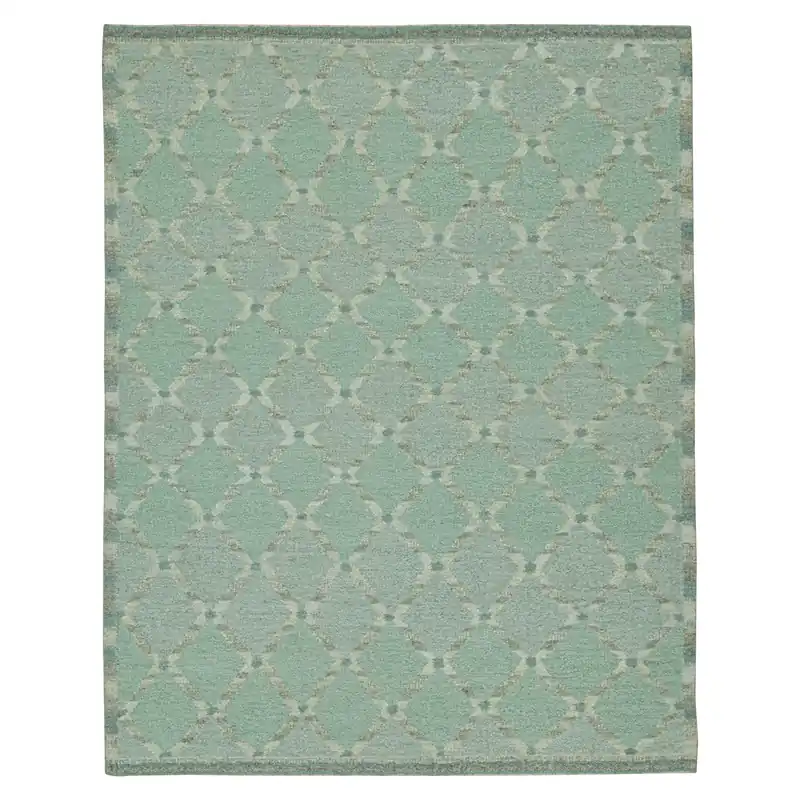Brand New Green Flatweave Swedish Inspired Wool Rug - 9'3" x 11'9"