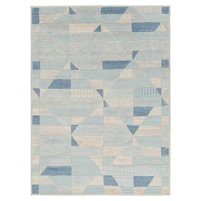 Price Drop Blue Transitional Swedish Inspired Wool Rug - 9'1" x 12'1"