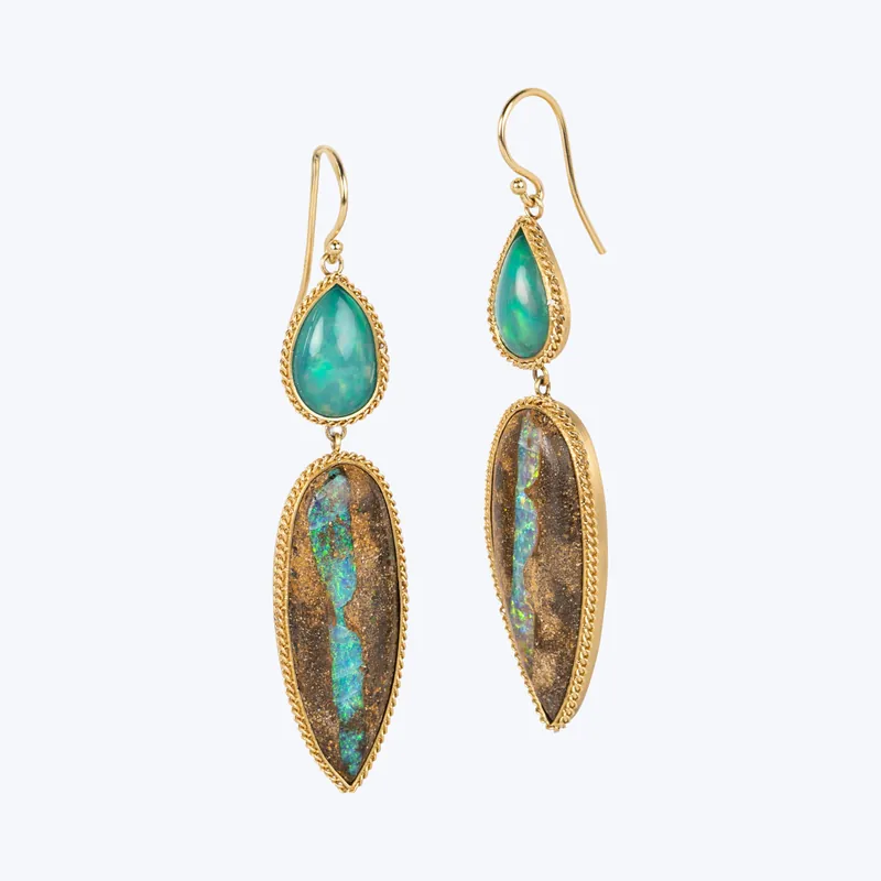 One of a Kind Opalized Wood and Ethiopian Opal Earrings Budget
