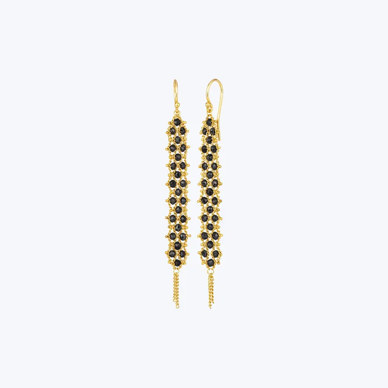 Big Sale Long Black Diamond Textile Earring