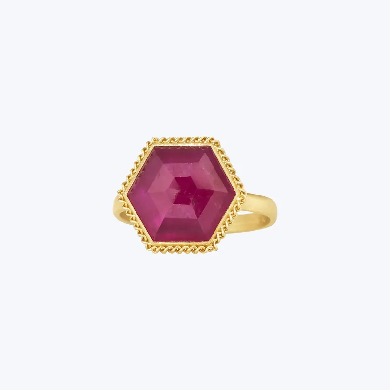 Budget One of a Kind Large Hexagon Ruby Ring