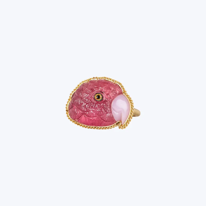 Affordable One of a Kind Tourmaline and Pink Opal Parrot Ring