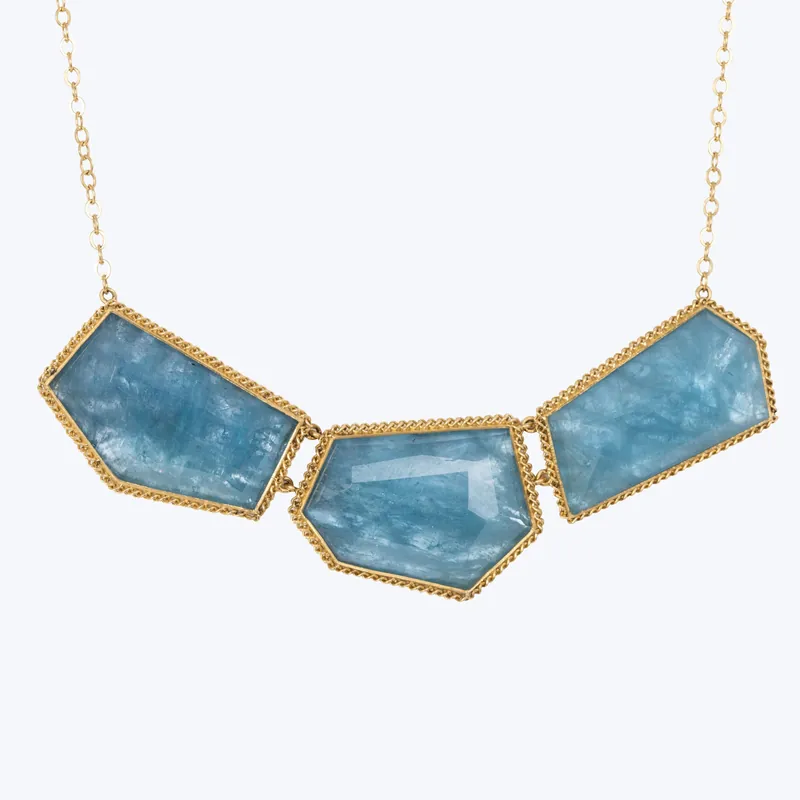 Free Delivery One of a Kind Large 3 Stone Aquamarine Necklace