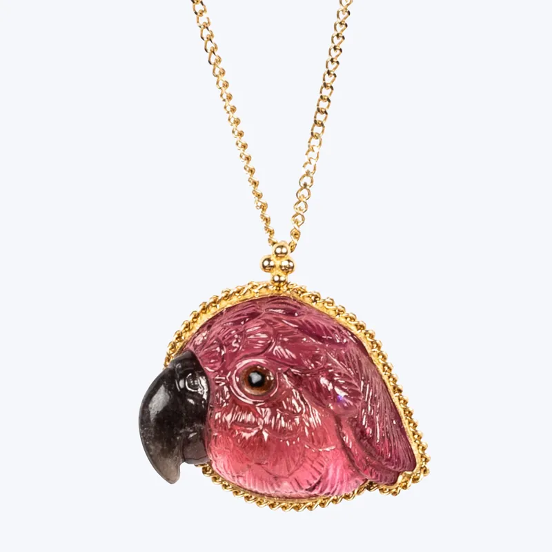 One of a Kind Tourmaline Pink Parrot Necklace Fresh Stock