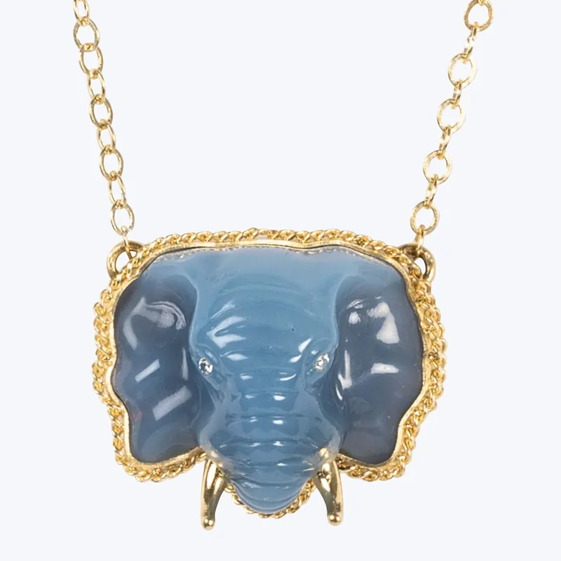 Clearance One of a Kind Blue Opal and Diamond Elephant Necklace