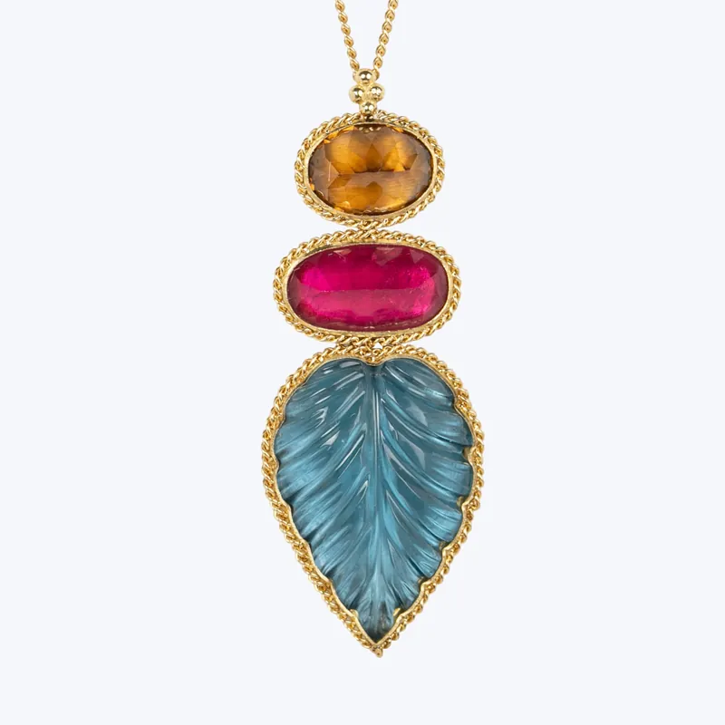 Hassle-Free Returns One of a Kind London Blue Topaz, Brown Zircon and Tourmaline Leaf Necklace