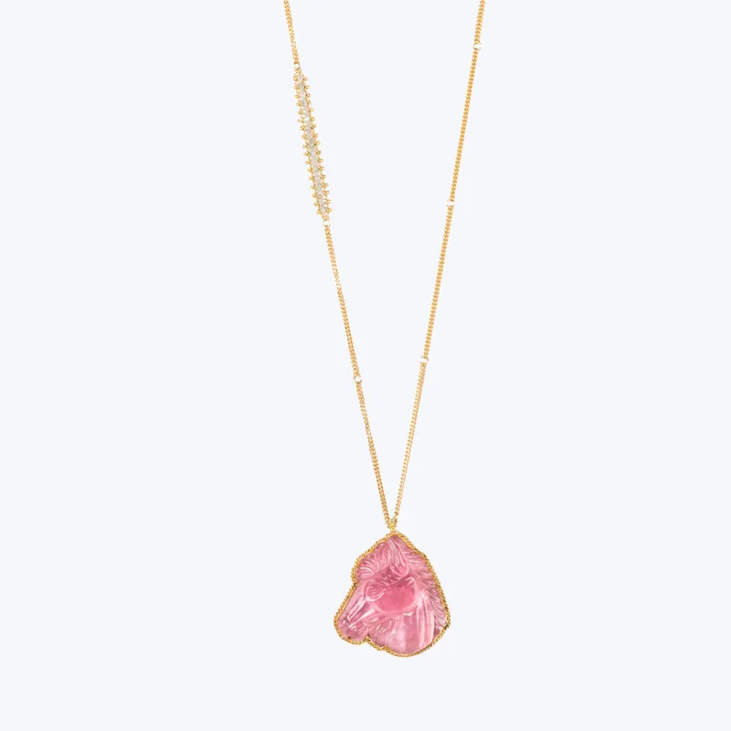 One of a Kind Tourmaline and Silver Diamond Horse Necklace Price Cut