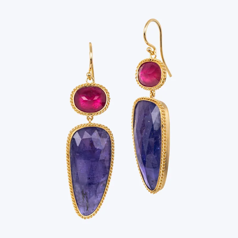 Discount One of a Kind Tourmaline and Tanzanite Petal Earrings