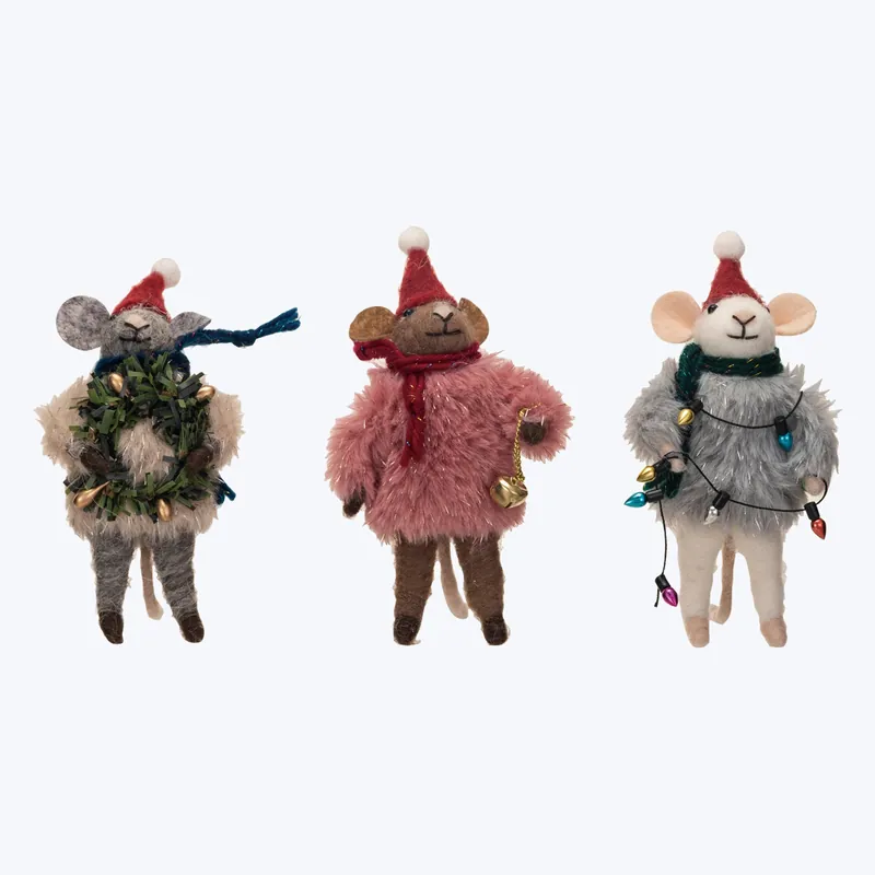 Wool Felt Mouse w Faux Fur Sweater, Assorted Latest