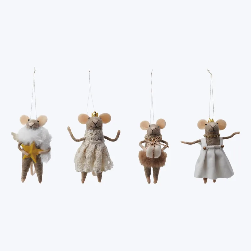 Wool Felt Mouse in Party Clothes Ornament, Assorted Viral
