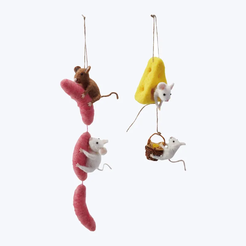 Bulk Order Wool Felt Mice on Food Ornament, Assorted