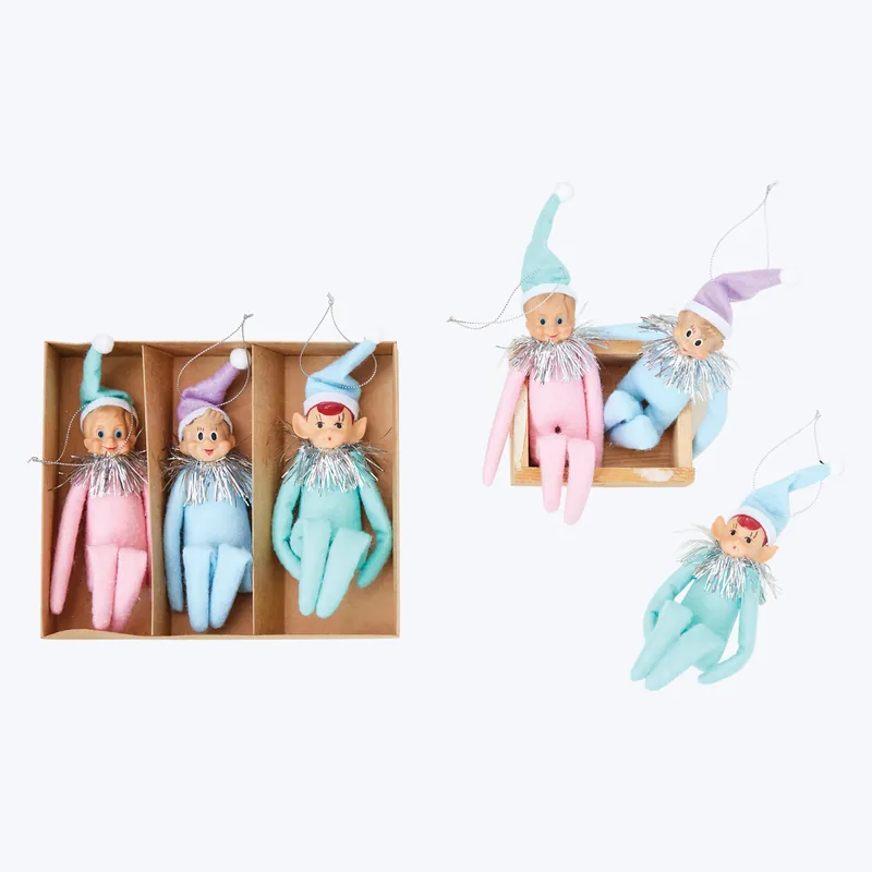 Markdown S/3 Fabric Elf Ornaments Blue & Pink