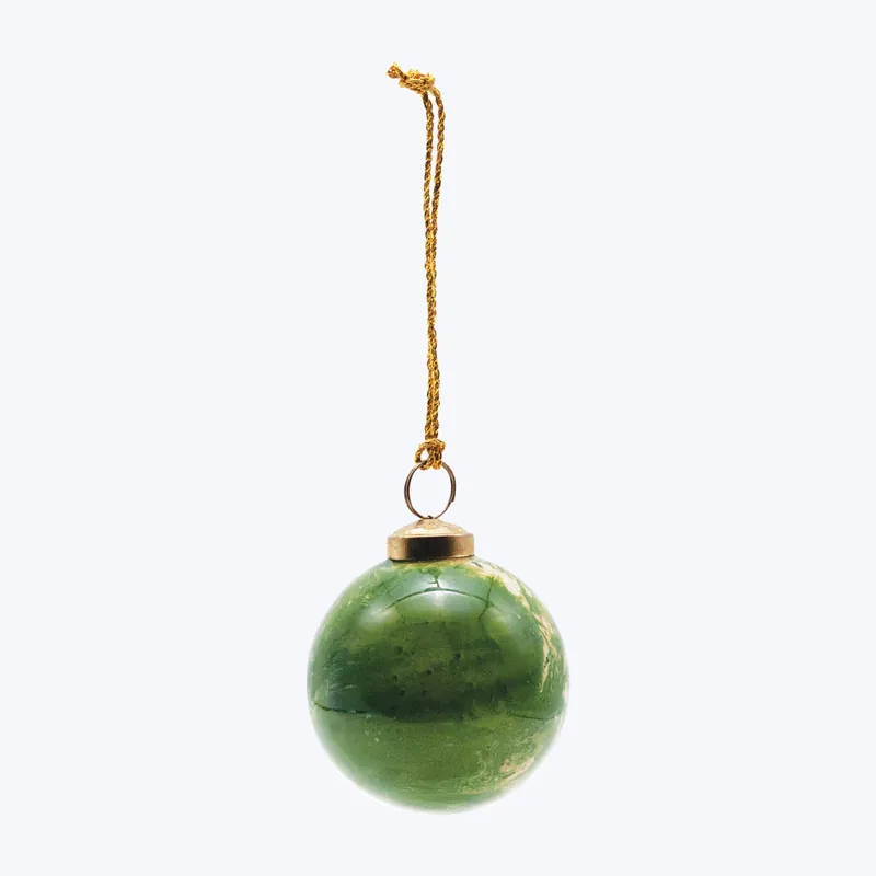 Glass Ball Ornament, Marbled Green & Gold Finish Authentic