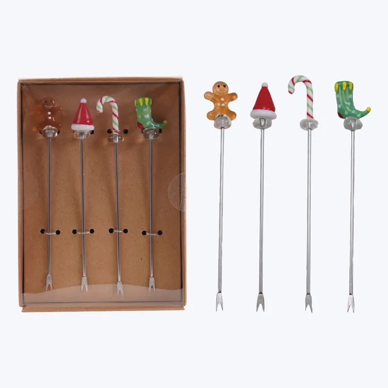 S/4 Stainless Steel Picks w Blown Glass Icons Hassle-Free Returns