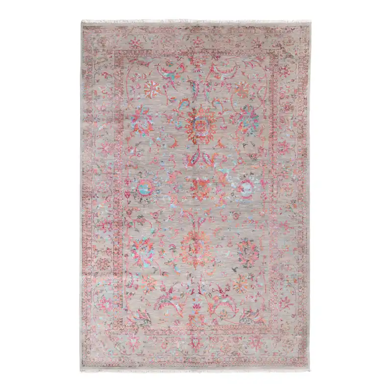 Pink Transitional Wool Art Silk Blend Rug - 6'1" x 9'3" Bargain