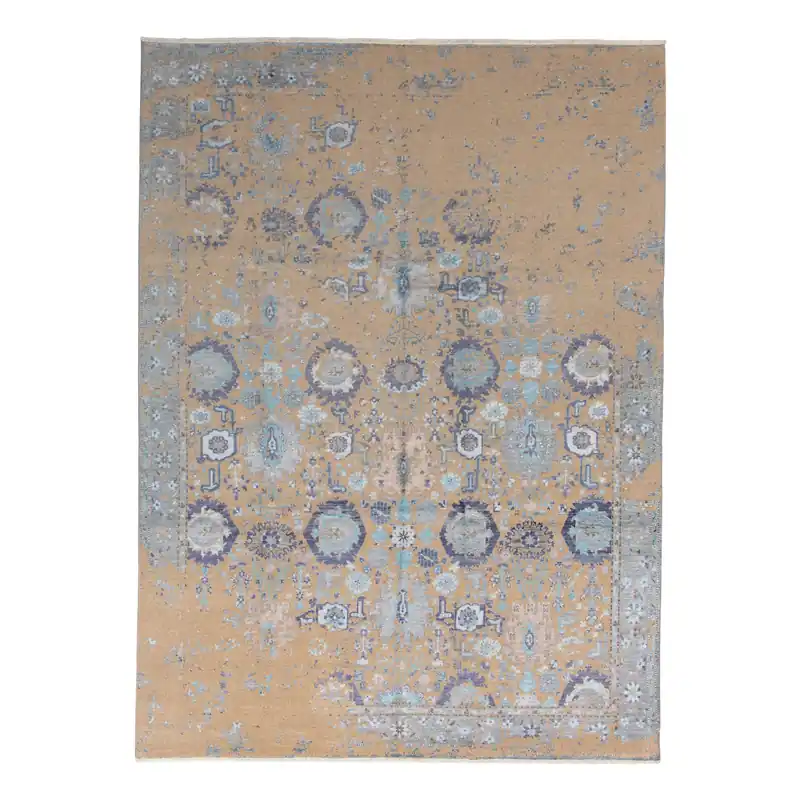 Blue Transitional Wool Art Silk Blend Rug - 9'1" x 12'3" Fan Favorite