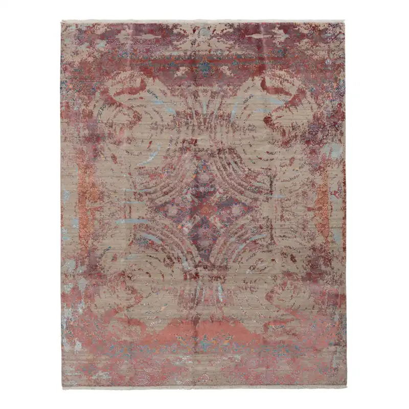 Purple Transitional Wool Art Silk Blend Rug - 8'2" x 10'1" Exclusive