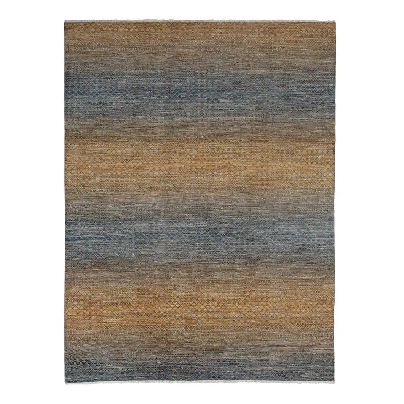 Blue Brown Contemporary Wool Art Silk Blend Rug - 9'2" x 12' Free Shipping