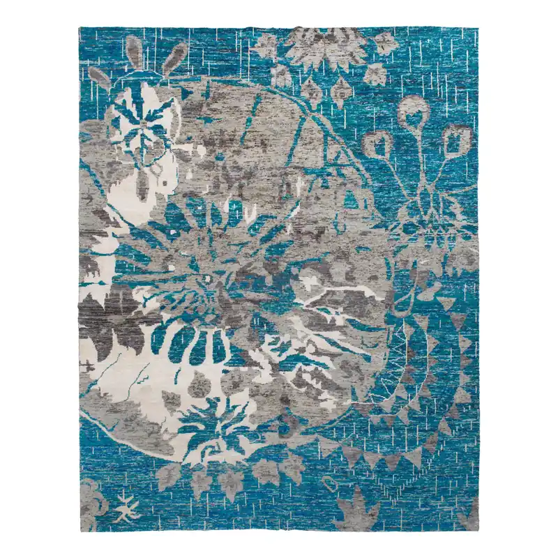 Blue Grey Transitional Wool Art Silk Blend Blend Rug - 12' x 14'10" Weekend Sale