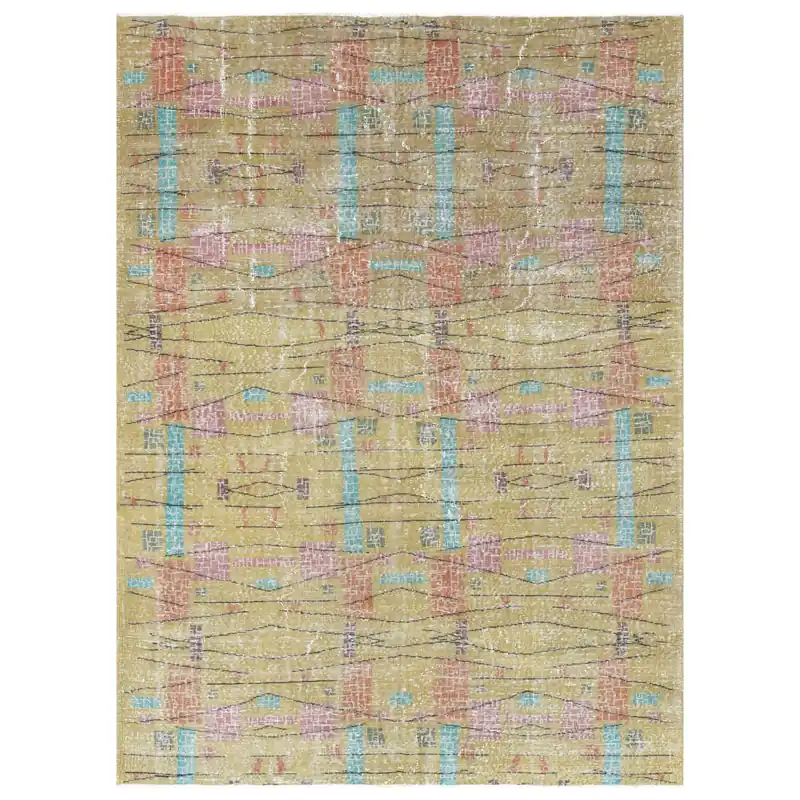Budget Yellow Vintage Antique Contemporary Deco Wool Rug - 6'11" x 9'6"