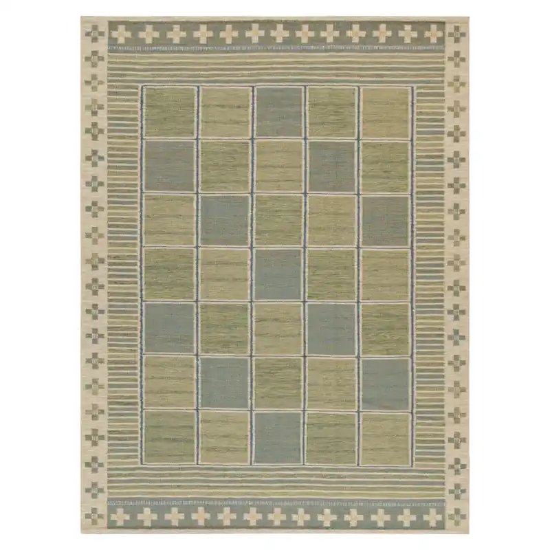 Trusted Brand Green Swedish Inspired Flatweave Wool Rug