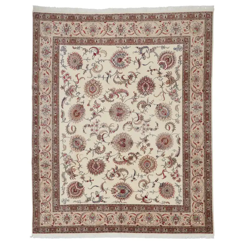 Ivory Traditional Persian Tabriz Wool Rug - 8'2" x 10'3" Fresh Stock