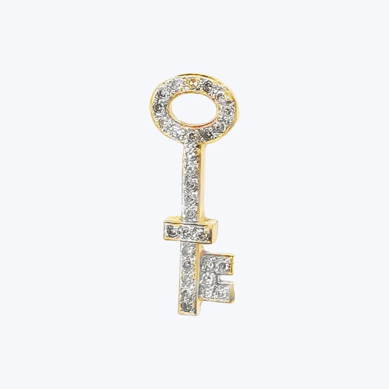 Modern Diamond Key Charm in 14k Yellow Gold Fresh Stock