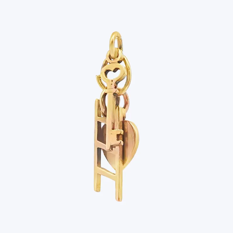 1950's Lucky 3 Heart Ladder and Key Charms in 14k Yellow Gold Best Seller