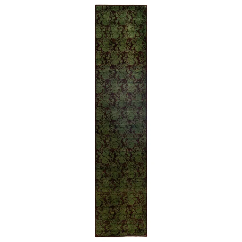 Next Day Delivery Green Overdyed Wool Runner - 2'6" x 11'6"