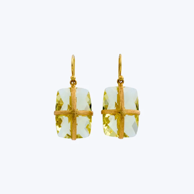 Lemon Quartz Rectangle Wrap Earrings Order Now