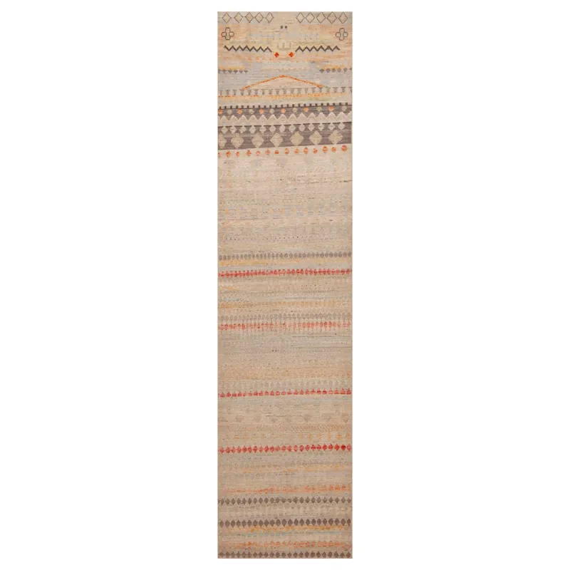 Brand New Multicolored Zameen Transitional Wool Runner - 3'2" x 12'11"