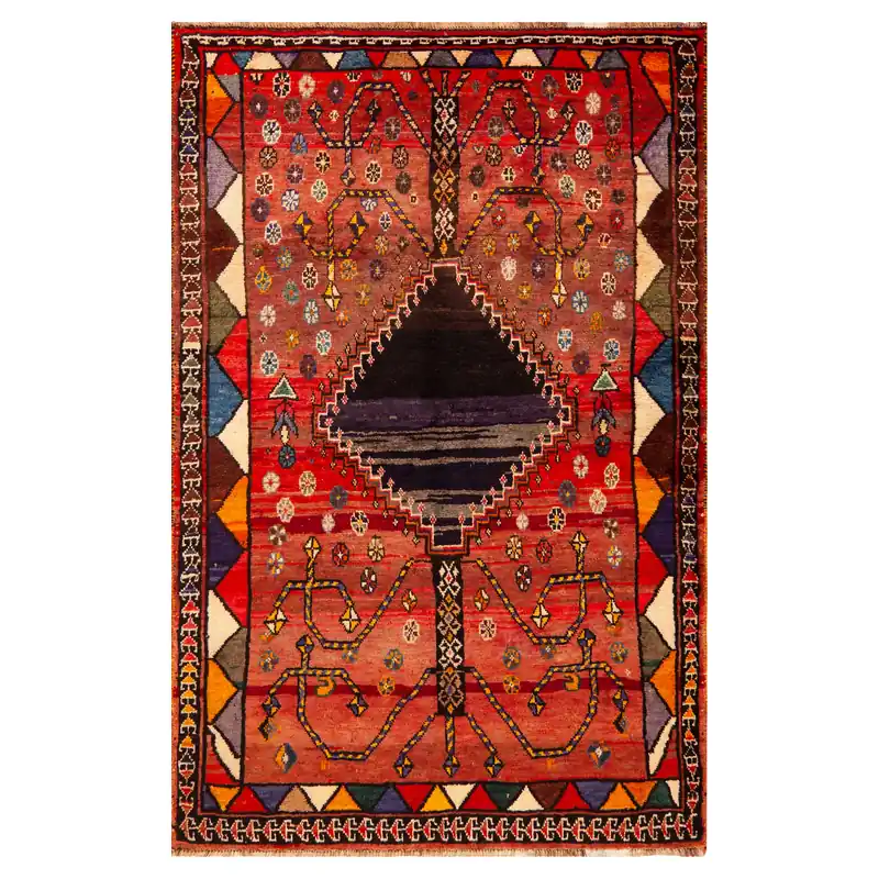 Fresh Stock Red Vintage Traditional Persian Gabbeh Wool Rug - 4'4" x 6'10"