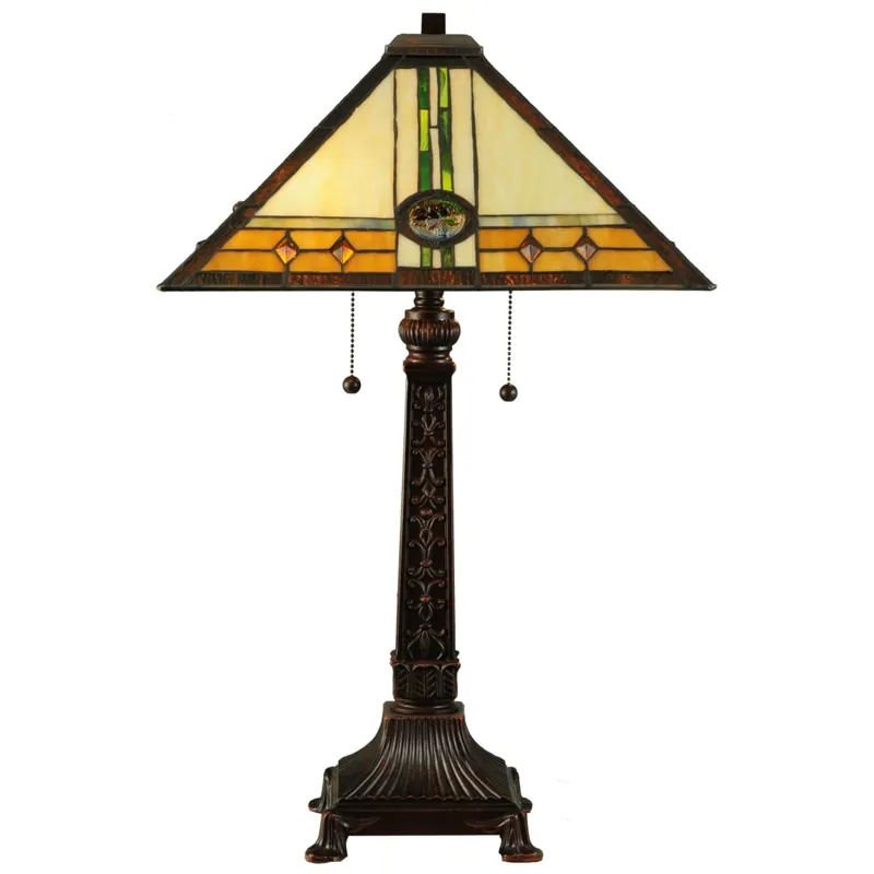 Limited Edition Meyda Tiffany Carlsbad Mission 2 Light 26.5" Tall Hand-Crafted Table Lamp with Stained Glass