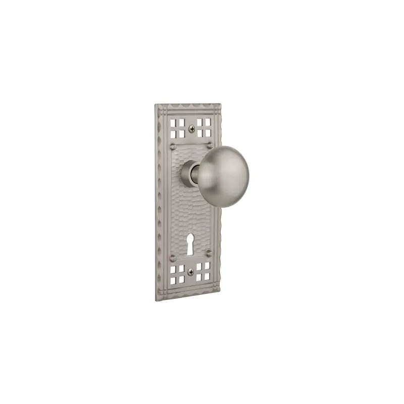 Buy Today Nostalgic Warehouse New York Solid Brass Passage Door Knob Set with Long Craftsman Plate, Keyhole and 2-3/8" Backset